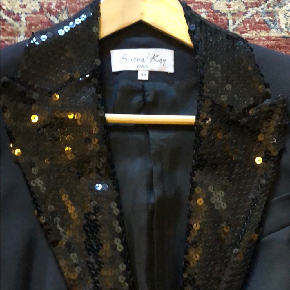 Tux Style Blazer With Black Sequin Lapel - image 2